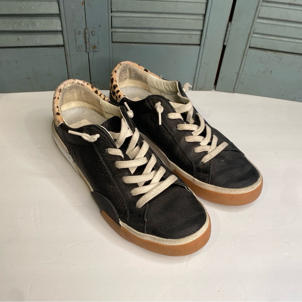 Dolce Vita Leather Slip On Sneaker Black with Leopard Calf Hair Size 8.5